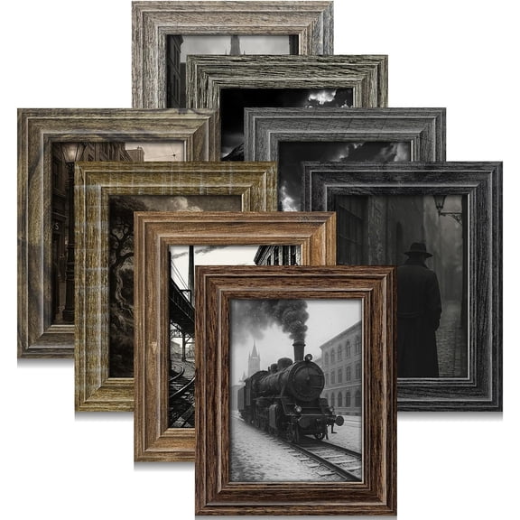4x6 Picture Frames Set of 8,Classic American Vintage Rustic Farmhouse Style Photo Frames, High Definition Real Glass,for Tabletop or Wall Hanging
