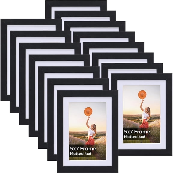 4x6 Picture s Black Set of 15, Display Pictures 4x6 with Mat or 5x7 without Mat, Multi Photo s for Wall Hanging or Tabletop