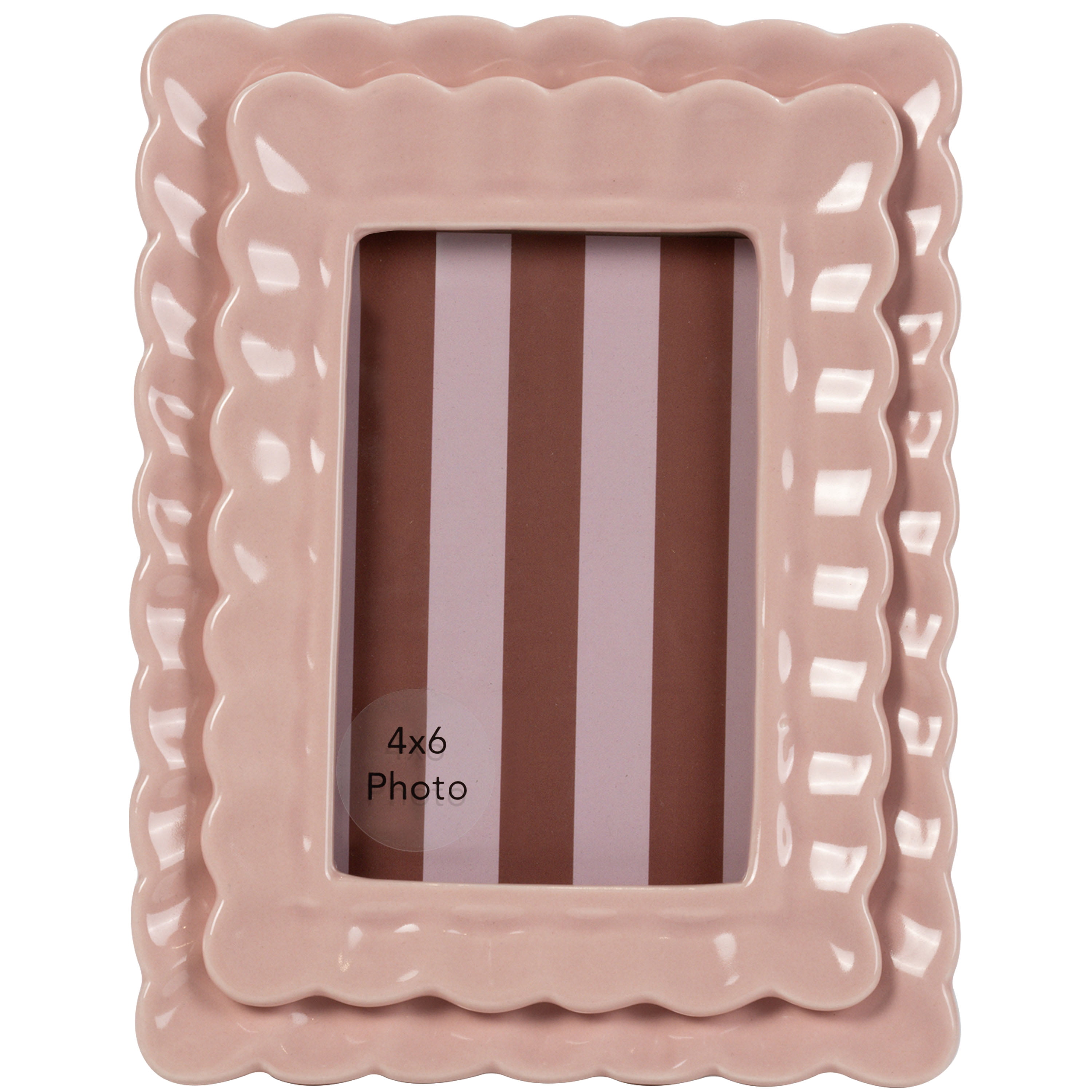 Sterling & Noble Home – 4x6 Picture Frame – Double Ruffle Pink Ceramic Photo Frame