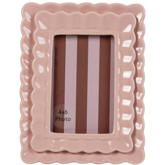 Sterling & Noble Home – 4x6 Picture Frame – Double Ruffle Pink Ceramic Photo Frame