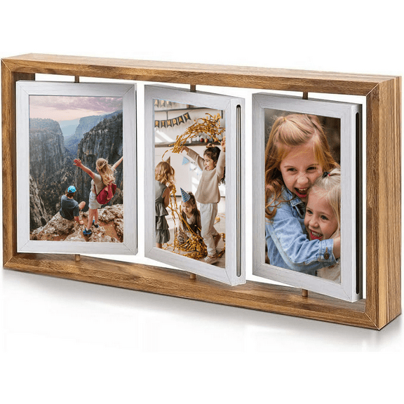 4x6 Rotating Photo Frame Rustic 4x6 Wooden Picture Frames, Double Side-Display 6 Photos, Floating Photo Frame 4x6 Family Frame for Tabletop Display