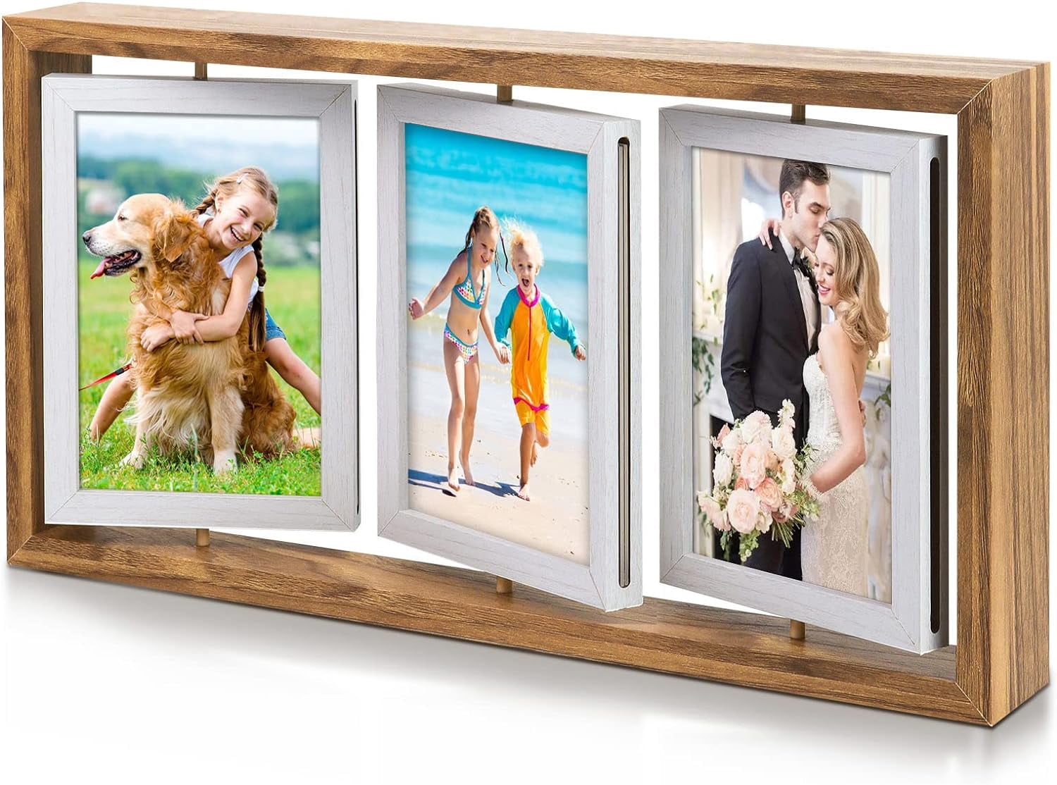 Rotatable Picture Frame 4x6 Rotating Picture Frame Desktop Rustic 4x6in Wooden Photo Frames ...