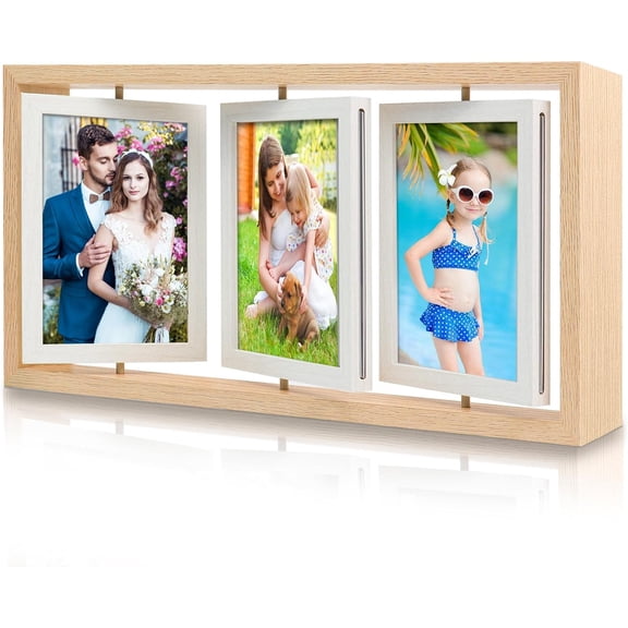4x6 Rotating Picture Frame Rustic Double Side Family Photo Frame, 4x6 Floating Wooden Picture Frame Vertical Collage Photo frame for Tabletop Display