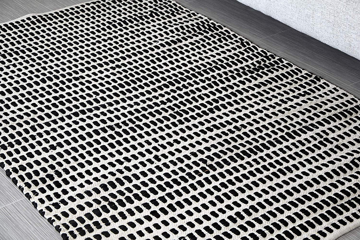 4x6' Rug for Living Room - Natural White & Black Checkered Indoor Non ...