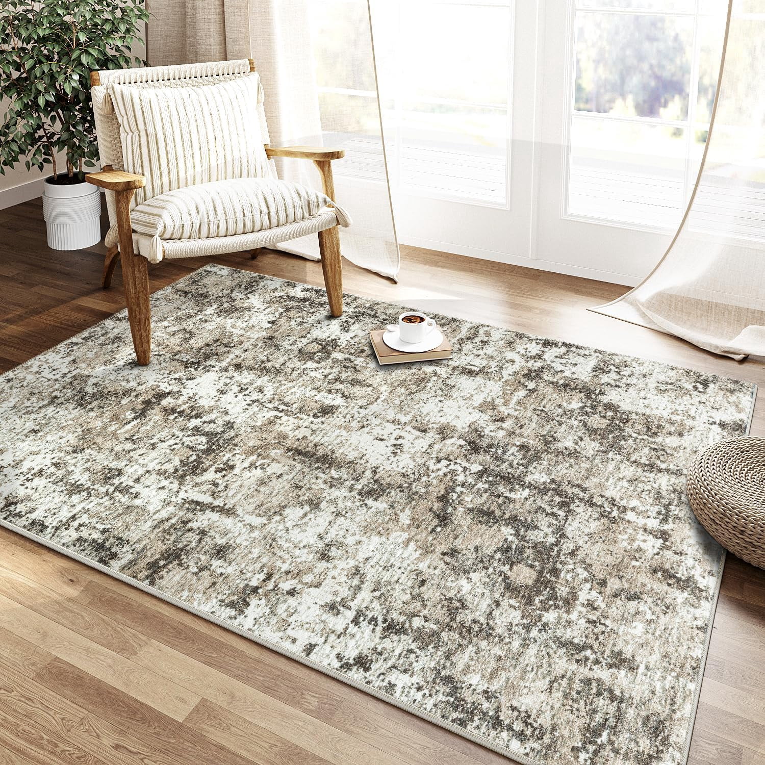 4x6 Rugs Machine Washable Grey Hallway Area Rug 3D Textured Rug ...