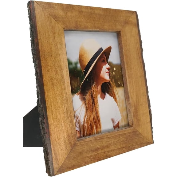 4x6 Rustic Picture Frames with Natural Bark Edges, Brown Wood Photo Frame for Tabletop or Wall Mounting Display
