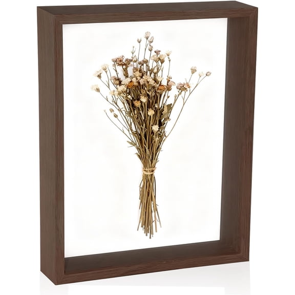 4x6" Shadow Box Frame, Double Glass Floating Picture Frame for Pressed Flowers and 3D Specimens, Modern Tabletop Display for Home Office Decor,Brown