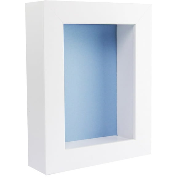 4x6 Shadow Box Frame In White With A 1 3/4" Usable Depth Includes Baby Blue Acid-Free Backing, UV