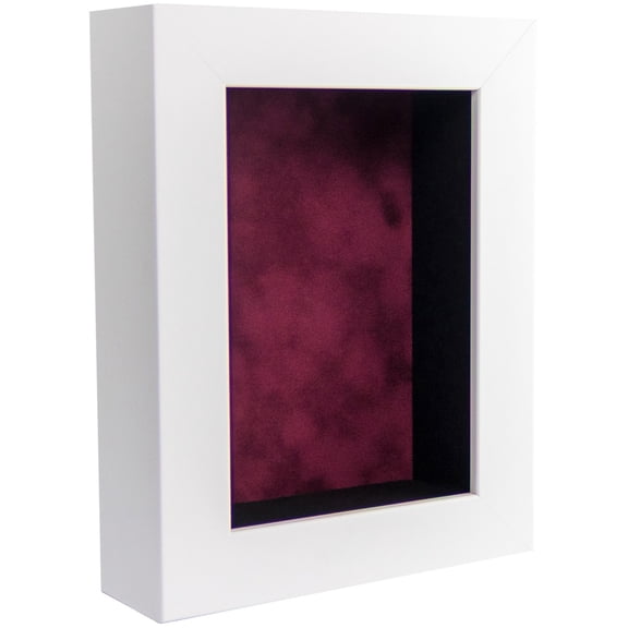 4x6 Shadow Box Frame In White With A 1 3/4" Usable Depth Includes Berry Suede Acid-Free Backing, UV