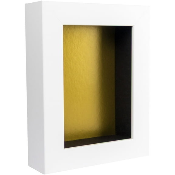 4x6 Shadow Box Frame In White With A 1 3/4" Usable Depth Includes Gold Acid-Free Backing, UV