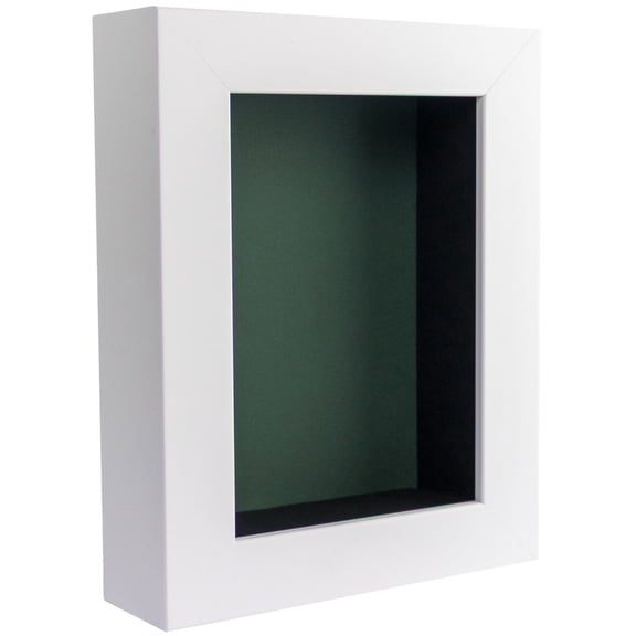 4x6 Shadow Box Frame In White With A 1 3/4" Usable Depth Includes Hunter Green Acid-Free Backing,