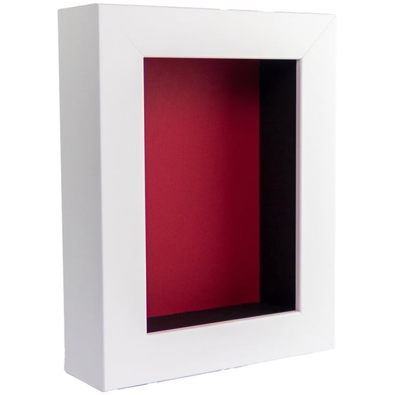4x6 Shadow Box Frame In White With A 1 3/4" Usable Depth Includes Red Acid-Free Backing, UV