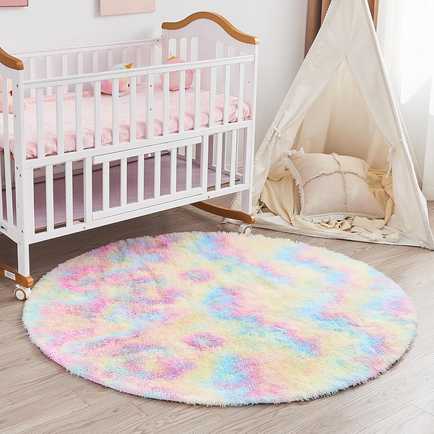 4x6 Shag Area Rug for Living Room Bedroom, TieDyed Beige Fluffy Shaggy