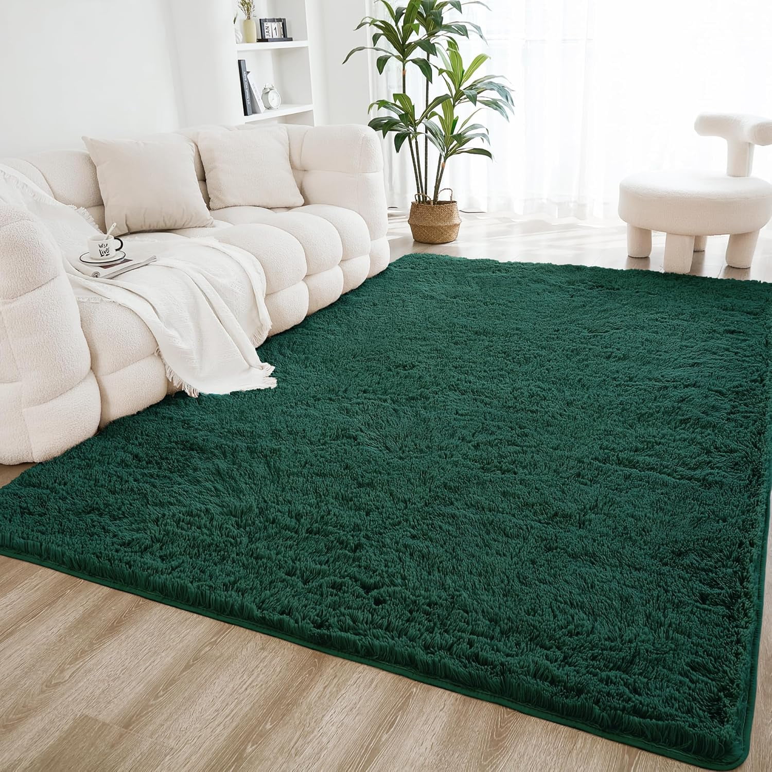 4x6 Shag Area Rug for Living Room Bedroom, TieDyed Beige Fluffy Shaggy