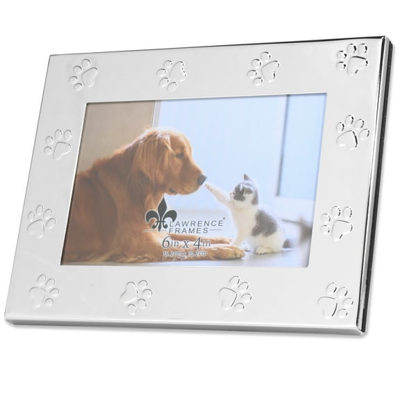 4x6 Silver Metal Dog or Cat Picture Frame - Paw Print Pet Design