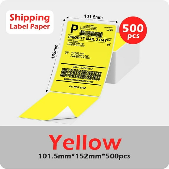 4x6 Thermal Label Printer Paper 100x150mm Fan-Fold Labels Shipping Supplies for Shipping Packages Use 241BT 246S Printer SLP-4-6-500-YE