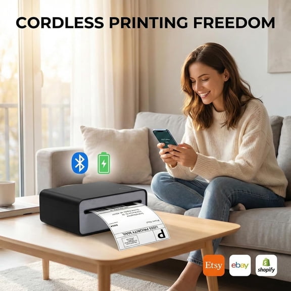 4x6 Thermal  Label Printer - Wireless , Rechargeable Battery, No Ink Needed for  Android Home Office