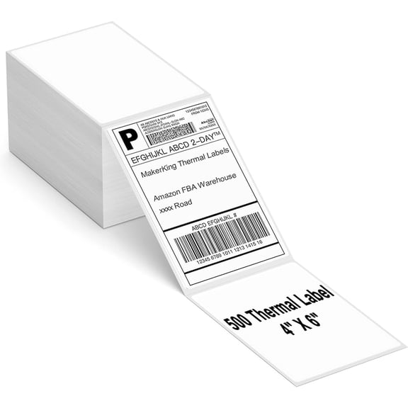 4x6 Thermal Labels, Commercial Grade Adhesive Direct Thermal Shipping Label (500 Fanfold Labels), Compatible with Rollo, MUNBYN, Polono, Zebra Thermal Label Printer