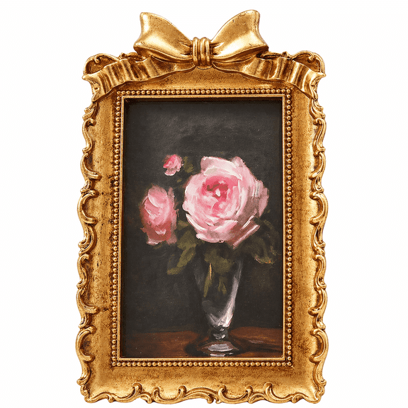 4x6 Vintage Bow Picture Frame, Ornate Photo Frame for Tabletop or Wall Hanging, Gold
