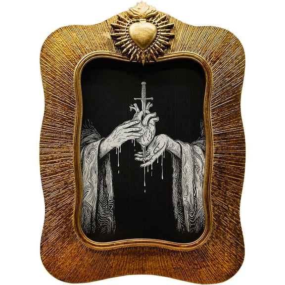 4x6 Vintage Picture Frame, Antique Bronze Gold Ornate Gothic Photo Frame for Wall Hanging or Tabletop Display, Decorative Heart Relief Design, Retro Home Decor, Photo Gallery Art