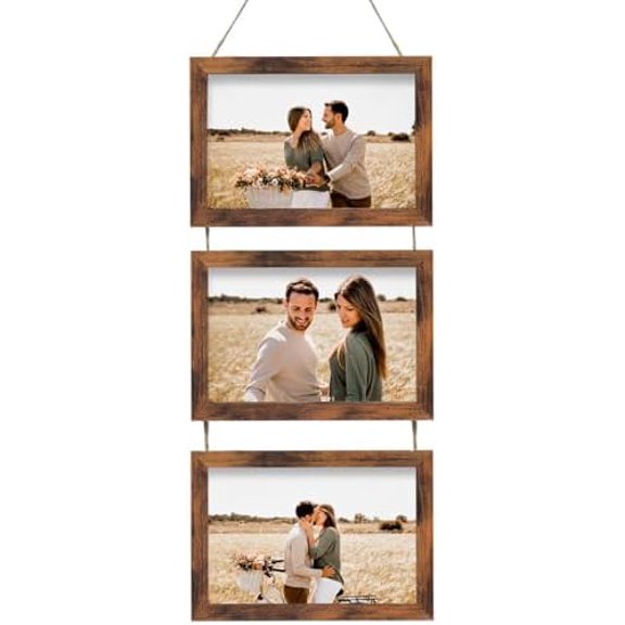 4x6 Wall Hanging Picture Frames Collage with 3 Opening Brown Frames