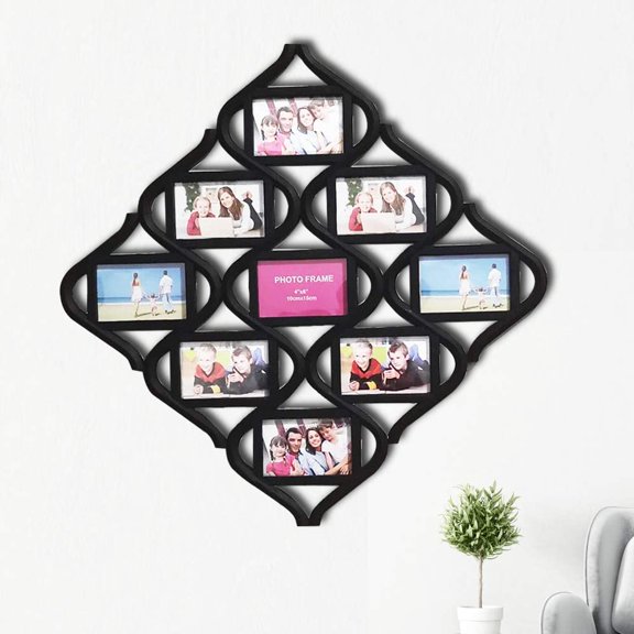 4x6 Wall Photo Frame Collage - Diamond shaped Wall Hanging Picture Frame Collage, 9- Opening (Black)$$