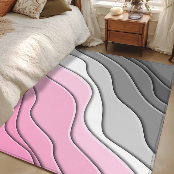 4x6 Washable Area Rug, Abstract Beach Non-Slip Rectangle Rug for Living Room Office, Aesthetic Grey to Pink Gradient Indoor Accent Floor Mat for Home Decor