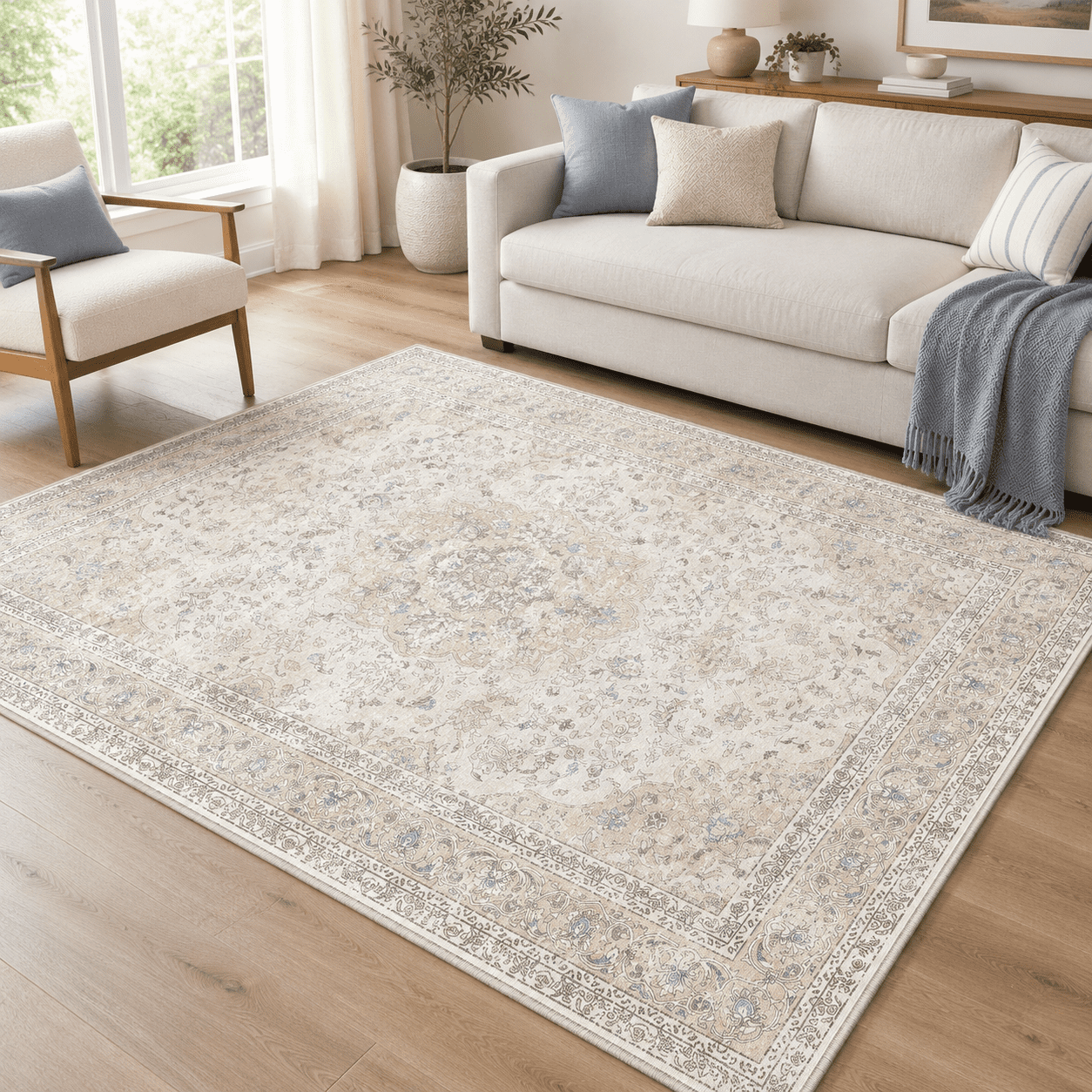 4x6 Washable Area Rug Beige Grey Non Slip Vintcarpet - Walmart.com