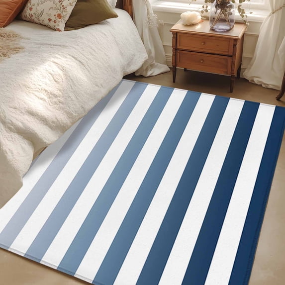 4x6 Washable Area Rug, Blue Stripe Non-Slip Rectangle Rug for Living Room Office, Gradient Indoor Accent Floor Mat for Home Decor
