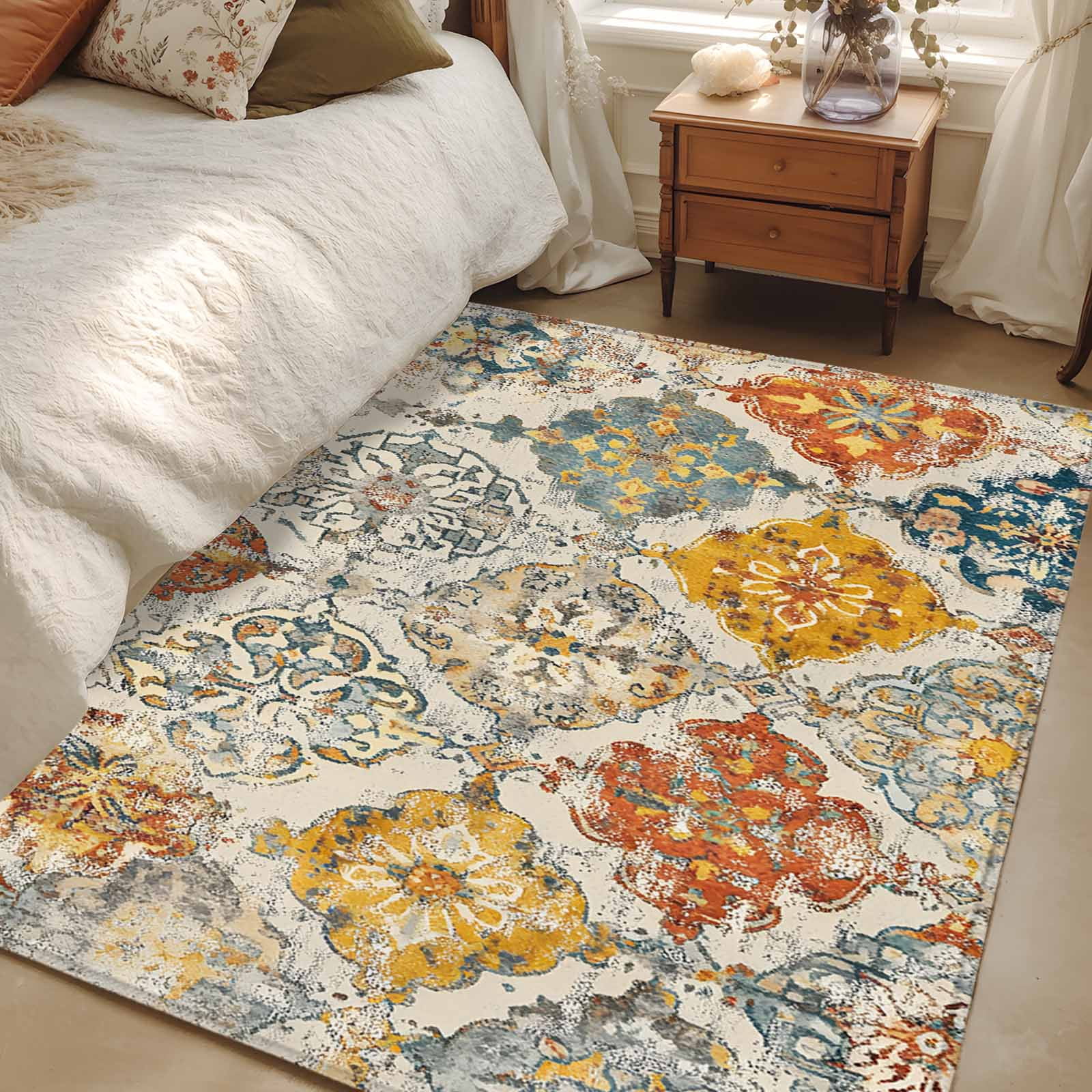 4x6 Washable Area Rug, Bohemian Texture Non-Slip Rectangle Rug for ...