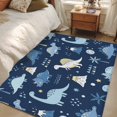 thumbnail image 1 of 4x6 Washable Area Rug, Children's Day Non-Slip Rectangle Rug for Living Room Office, Cartoon Blue Dinosaurs Volcanoes Palm Tree Deep Blue Indoor Accent Floor Mat for Home Decor, 1 of 9