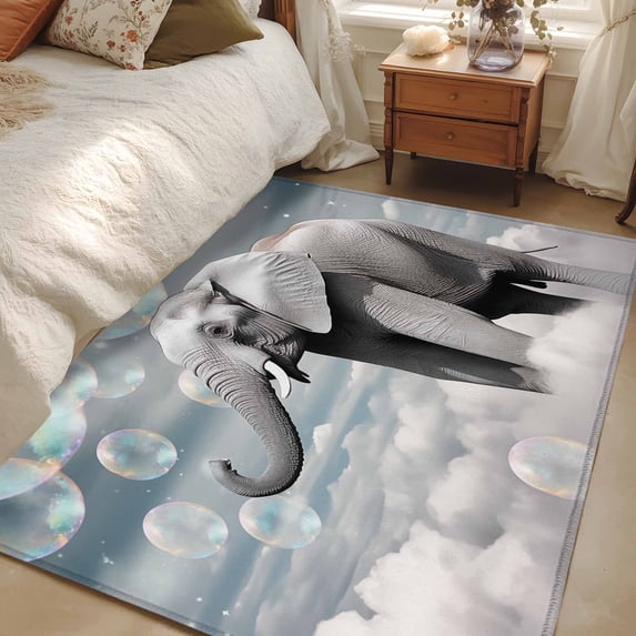 4x6 Washable Area Rug, Elephants Non-Slip Rectangle Rug for Living Room Office, Fantasy Indoor Accent Floor Mat for Home Decor