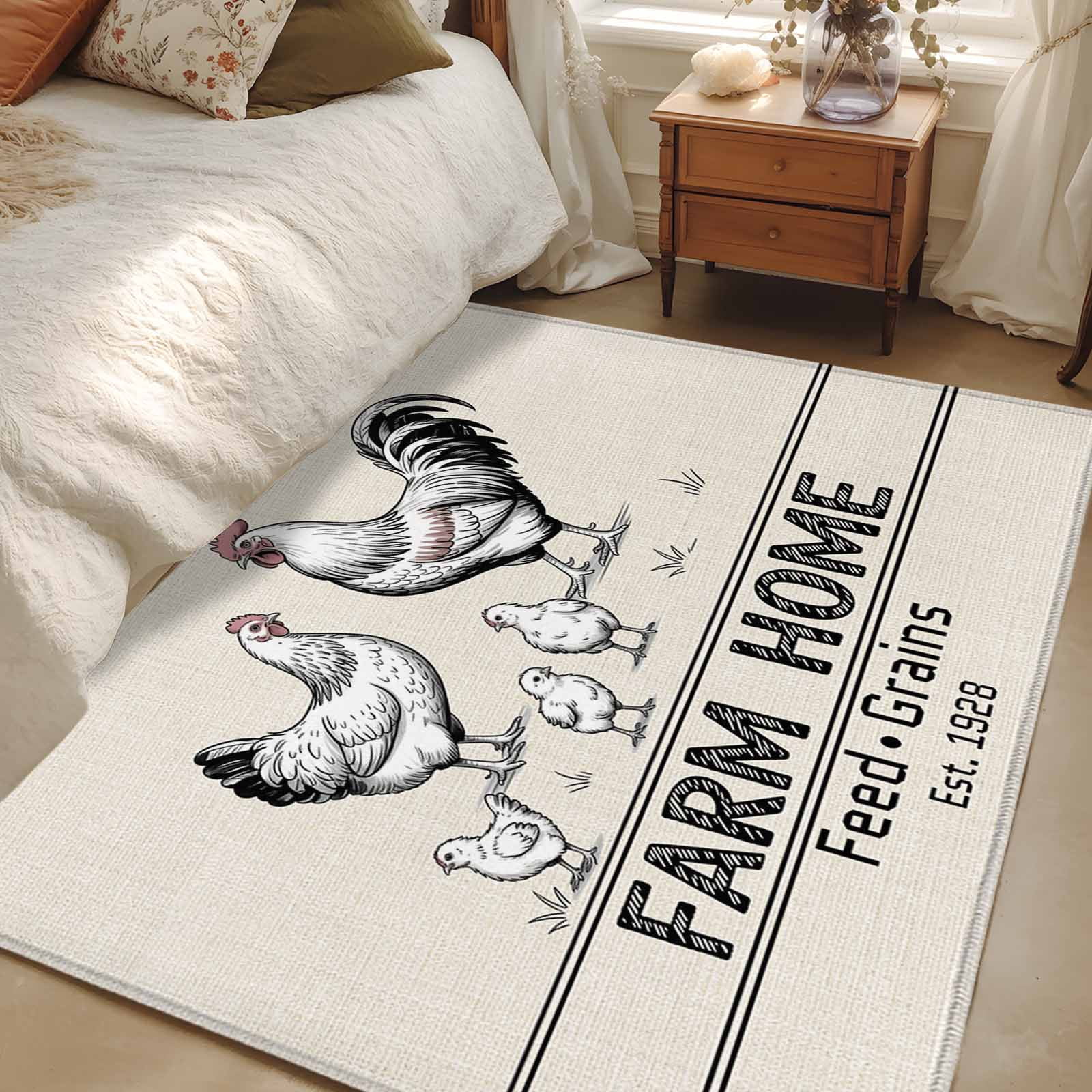 Chicken Area Rug 4x6 Washable Area Rug, Farmhouse Chicken Non-Slip Rectangle Rug for ...
