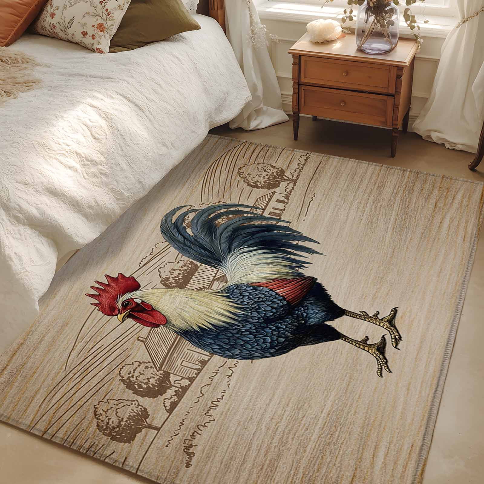 Chiken Rugs 4x6 Washable Area Rug, Farmhouse Chicken Non-Slip Rectangle Rug for ...