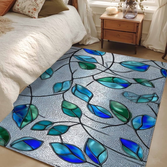 4x6 Washable Area Rug, Glass Leaves Non-Slip Rectangle Rug for Living ...