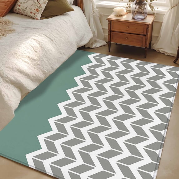 4x6 Washable Area Rug, Green Grey Non-Slip Rectangle Rug for Living ...