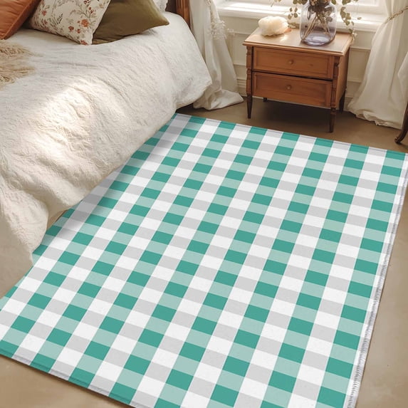 4x6 Washable Area Rug, Green White Non-Slip Rectangle Rug for Living ...