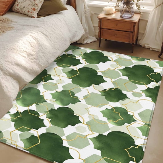 4x6 Washable Area Rug, Sage Green Moroccan Non-Slip Rectangle Rug for Living Room Office, Abstract Gradient Gold Green Geometric Indoor Accent Floor Mat for Home Decor
