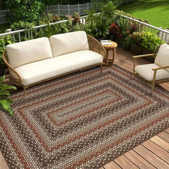 4x6 Washable Non Slip Faux Jute Area Rug for Patio Living Room Modern Tan/Brown