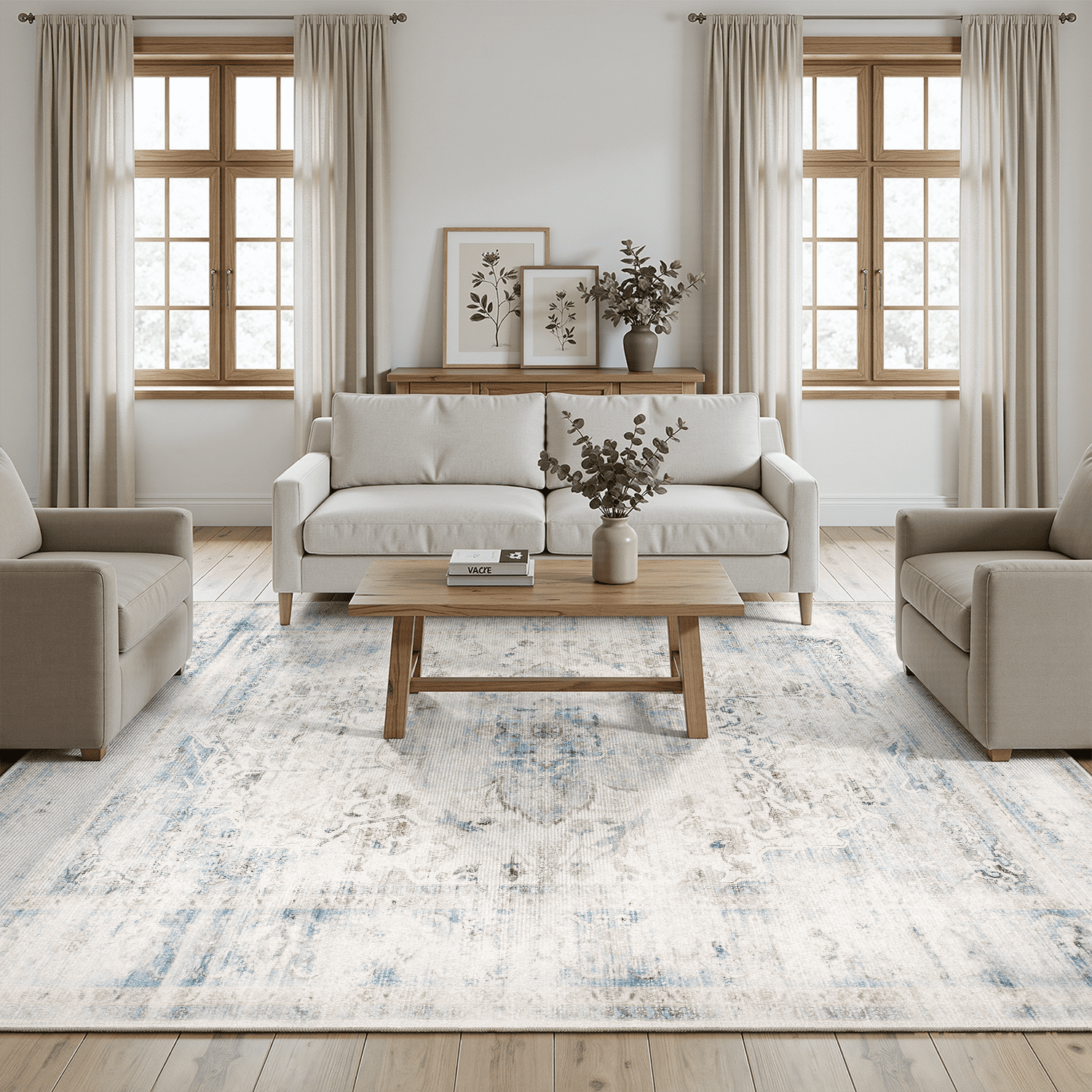 4x6 Washable Rug, Non-Slip, Stain-Resistant Low-Pile Farmhouse Modern ...