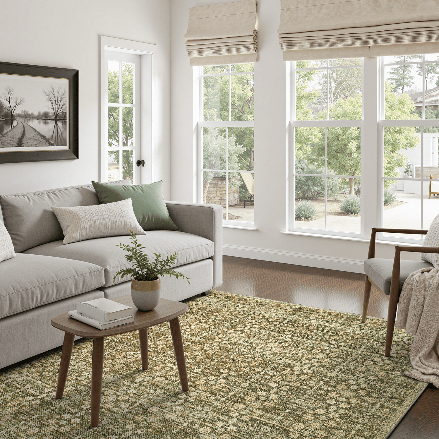 4x6 Washable Rug, Non-Slip, Stain-Resistant Low-Pile Neutral Vintage ...