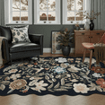 thumbnail image 1 of 4x6 Washable Rug, Non-Slip, Stain-Resistant Low-Pile Vintage Floral Scalloped Rug for Dining Room, Living Room, Bedroom -Black, 1 of 9