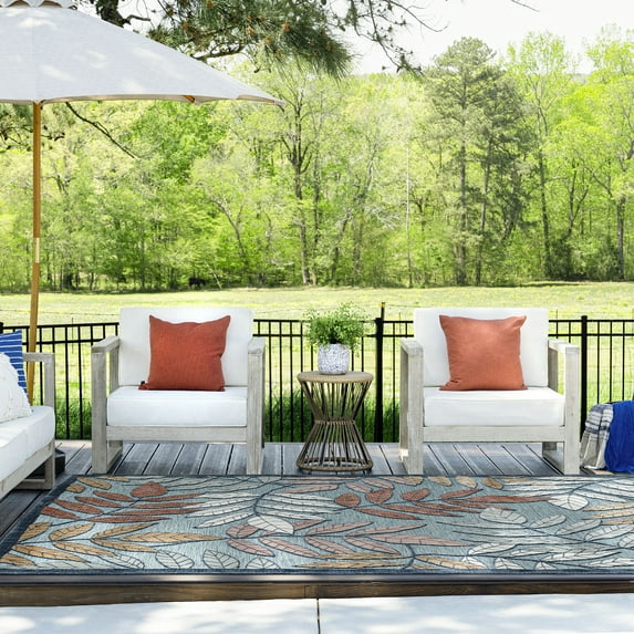 4x6 Water Resistant, Indoor Outdoor Rugs for Patios, Front Door Entry, Entryway, Deck, Porch, Balcony | Outside Area Rug for Patio | Aqua, Floral | Size: 3'10'' x 5'3''