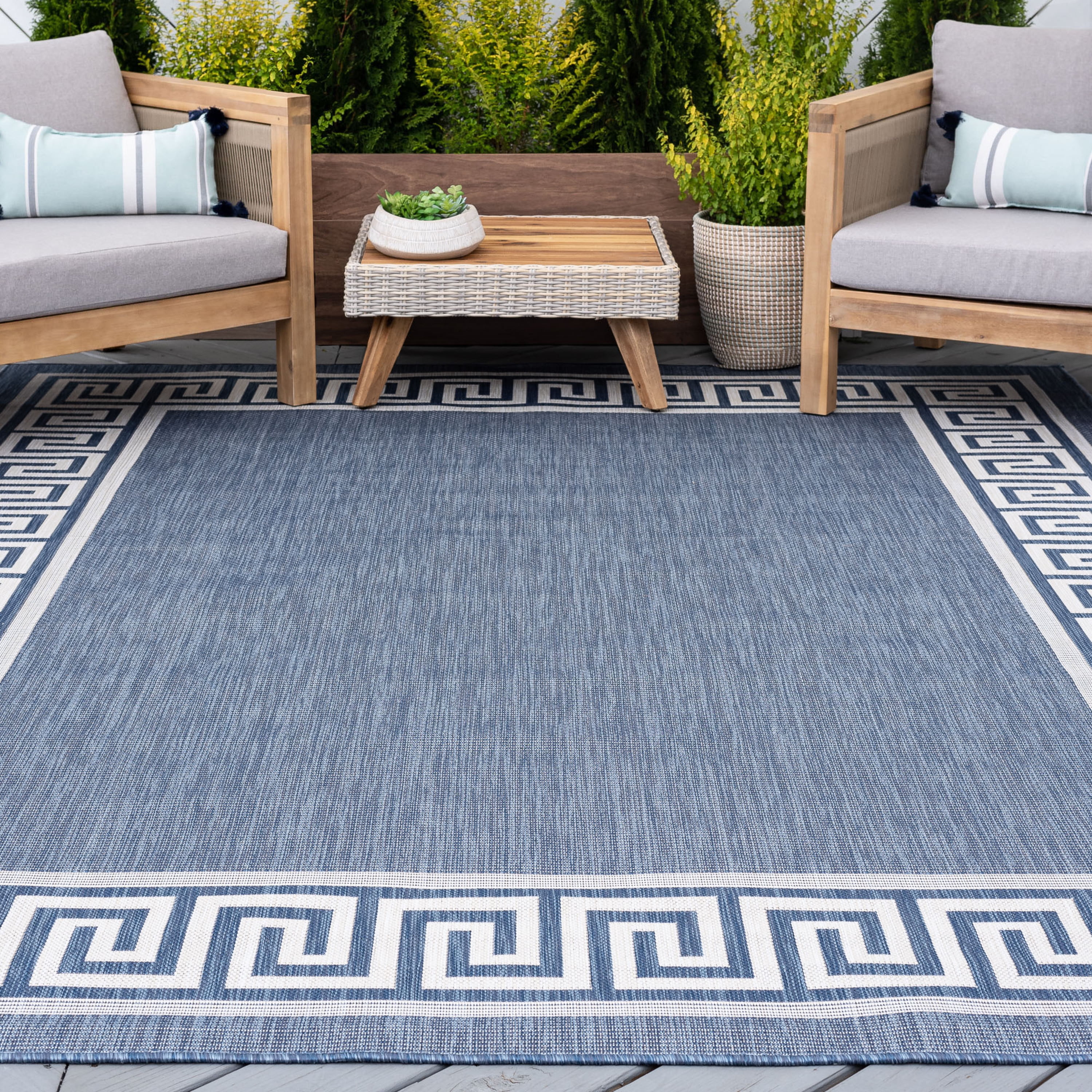 4x6 Water Resistant, Indoor Outdoor Rugs for Patios, Front Door Entry, Entryway, Deck, Porch, Balcony | Outside Area Rug for Patio | Blue, Greek Key | Size: 4' x 5'3''