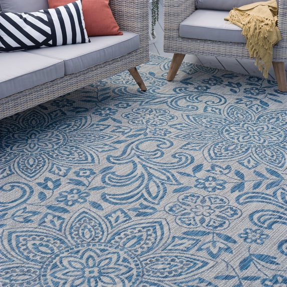 4x6 Water Resistant, Indoor Outdoor Rugs for Patios, Front Door Entry, Entryway, Deck, Porch, Balcony | Outside Area Rug for Patio | Cream, Floral | Size: 3'11'' x 5'3''