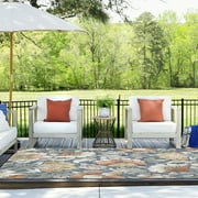 4x6 Water Resistant, Indoor Outdoor Rugs for Patios, Front Door Entry, Entryway, Deck, Porch, Balcony | Outside Area Rug for Patio | Dark Blue, Floral | Size: 3'10'' x 5'3''