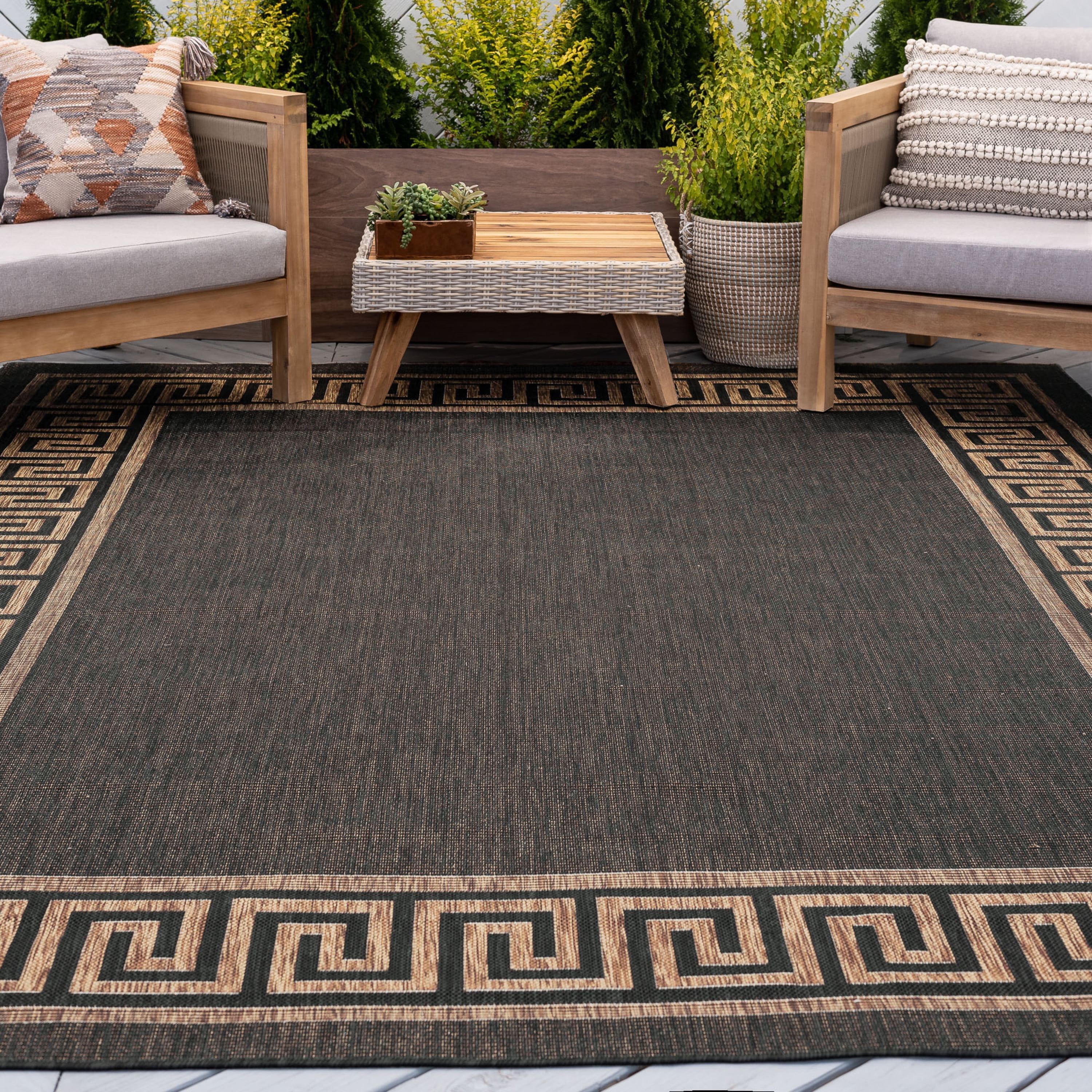 4x6 Water Resistant, Indoor Outdoor Rugs for Patios, Front Door Entry, Entryway, Deck, Porch, Balcony | Outside Area Rug for Patio | Gold, Greek Key | Size: 4' x 5'3''