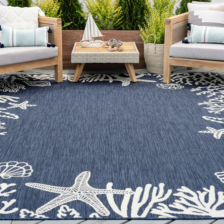 6ft Round Water Resistant, Indoor Outdoor Rugs for Patios, Front