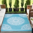 thumbnail image 1 of 4x6 Reversible Aqua and White Polypropylene Outdoor Medallion Area Rug, 1 of 7