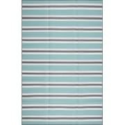 Luna Contemporary Stripe Sky and Gray Polypropylene Reversible Plastic Straw Outdoor Area Rug, 4' x 5'11'' Rectangle
